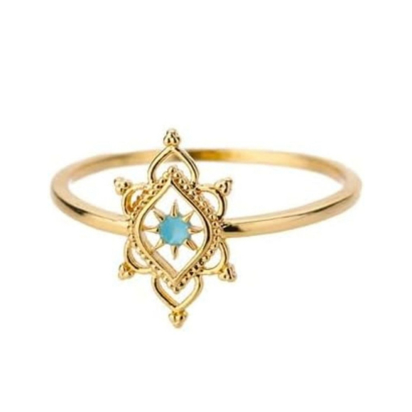 Boutique Jewelry - NEW Women's Blue Hexagon Star Flower Gold-Plated Band Ring Size‎ 7